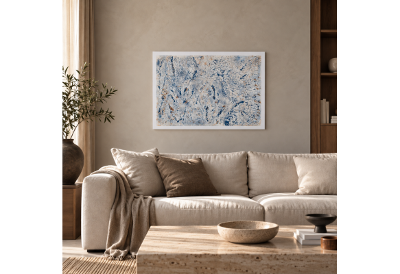 Neris Mavi Beyaz Soyut Dokulu Tablo – 50 × 70 cm